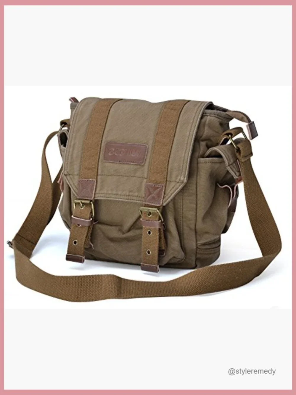 Canvas Messenger Bag - Small Vintage Crossbody Satchel with Adjustable Strap